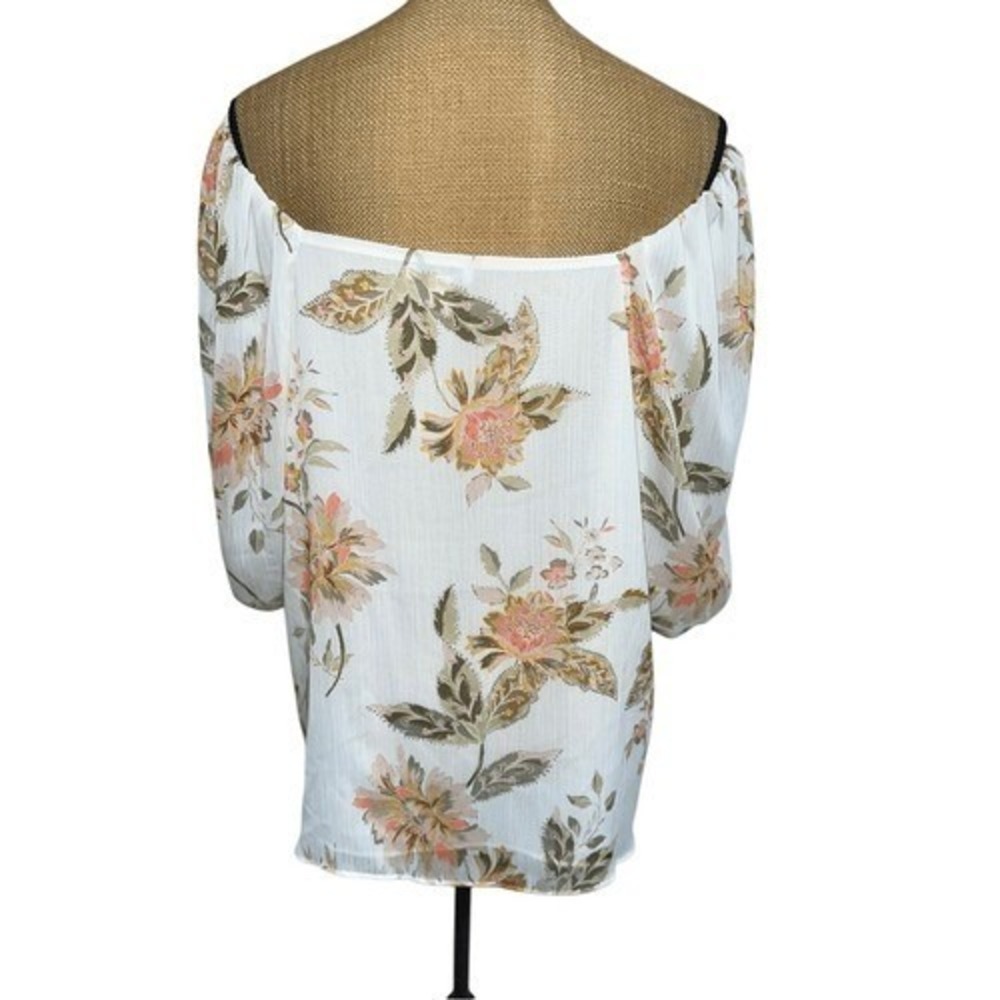 Cato Womens Off the Shoulder Blouse XL Floral White Boho Peasant Sheer Flowy Top - Picture 5 of 9